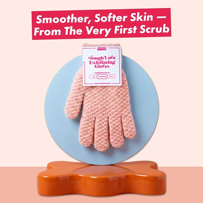 Handmade Heroes Tough Love Exfoliating Gloves – 2pc Reusable Body Washcloth Mitt - Image 2