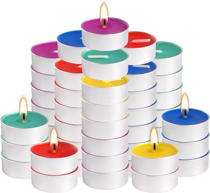 50 Pack Unscented Assorted Colors Tealights Candle - Image 3