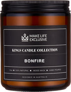 Scented Candles for Men | Bonfire, Mahogany & Teakwood Scented | Wooden Wick by MakeLifeExclusive