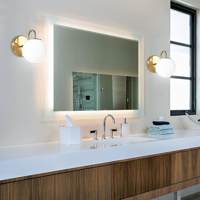 Modern Bedroom Wall Sconce Brushed Brass Indoor Wall Light Fixture Milk White - Image 2