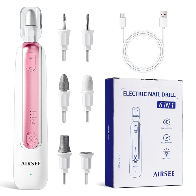 AIRSEE Professional Manicure Pedicure Kit, Cordless 6 in 1 Electric Nail File by AIRSEE
