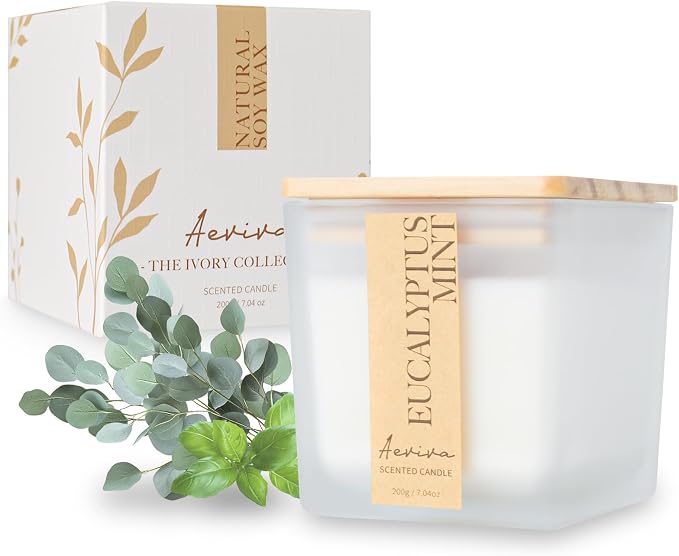 Eucalyptus Mint Scented Candle, 7.04oz 40 Hour Burn, Natural Soy Wax by Aeviva