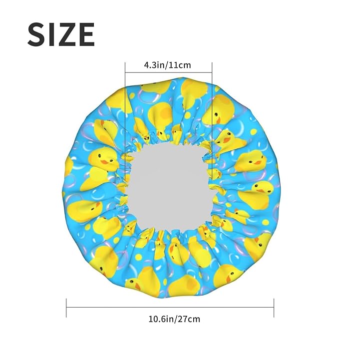 Yellow Rubber Ducks Shower Cap For Women Adjustable Double Waterproof Layers - Image 6