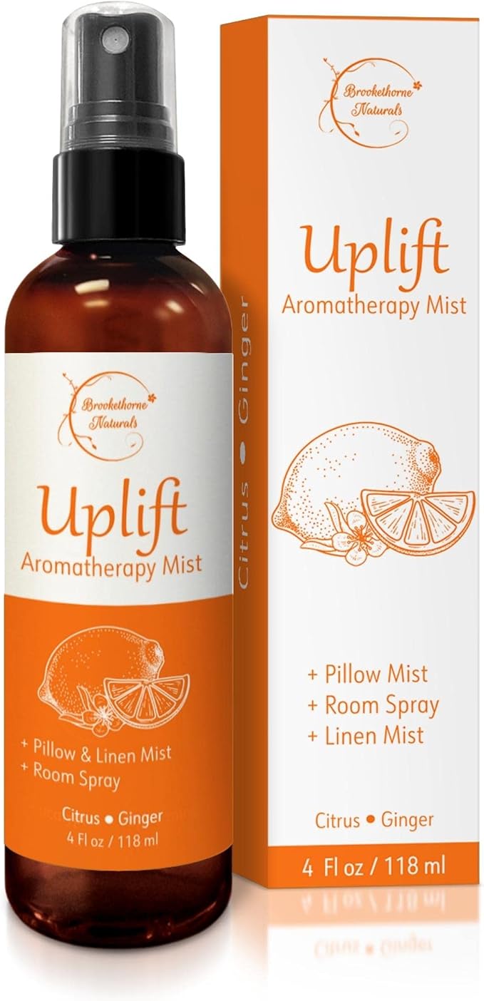 Uplift Aromatherapy Room Spray for Energy Boost. Lemon, Bergamot & Ginger by BrookethorneNaturals