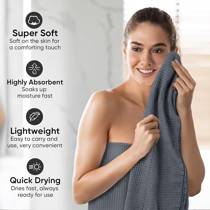 HOMEXCEL Waffle Bath Towels Set 4 Pack, Premium Microfiber Bathroom Towels - Image 3