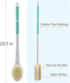 Shower Brush with Soft and Stiff Bristles, Long Handle Dual-Sided Back Scrubber - Image 3