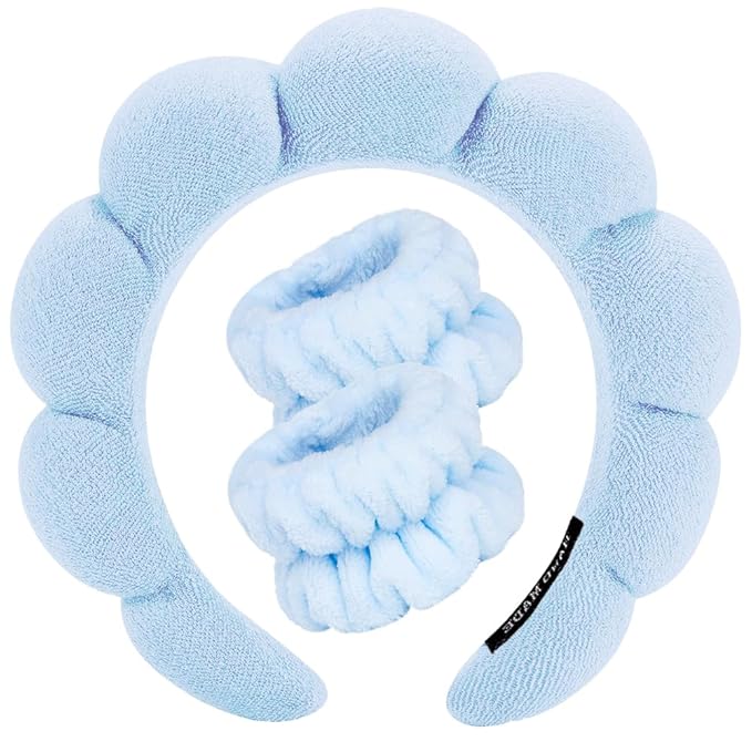 Spa Headbands for Washing Face Wristband Set Sponge Makeup Skincare Headband by Tetizo