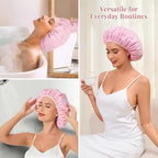 Shower Cap for Women Waterproof Reusable, Large Shower Cap Non-Slip - Image 6