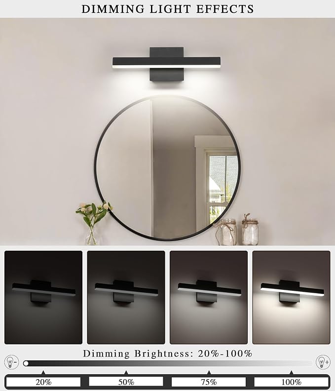 Joossnwell Black Bathroom Vanity Light Fixtures Dimmable 5CCT LED Bathroom - Image 3