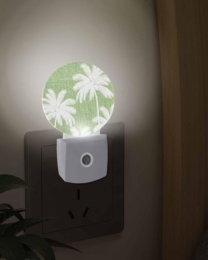 Night Lights Auto Sensor Tropical Palm Trees Night Light Green Linen Coastal - Image 3