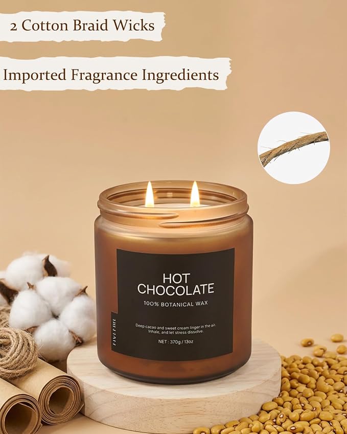 Hot Chocolate Home Scented Candles, 13oz Organic Soy Wax, 76-Hour Clean Burning - Image 5