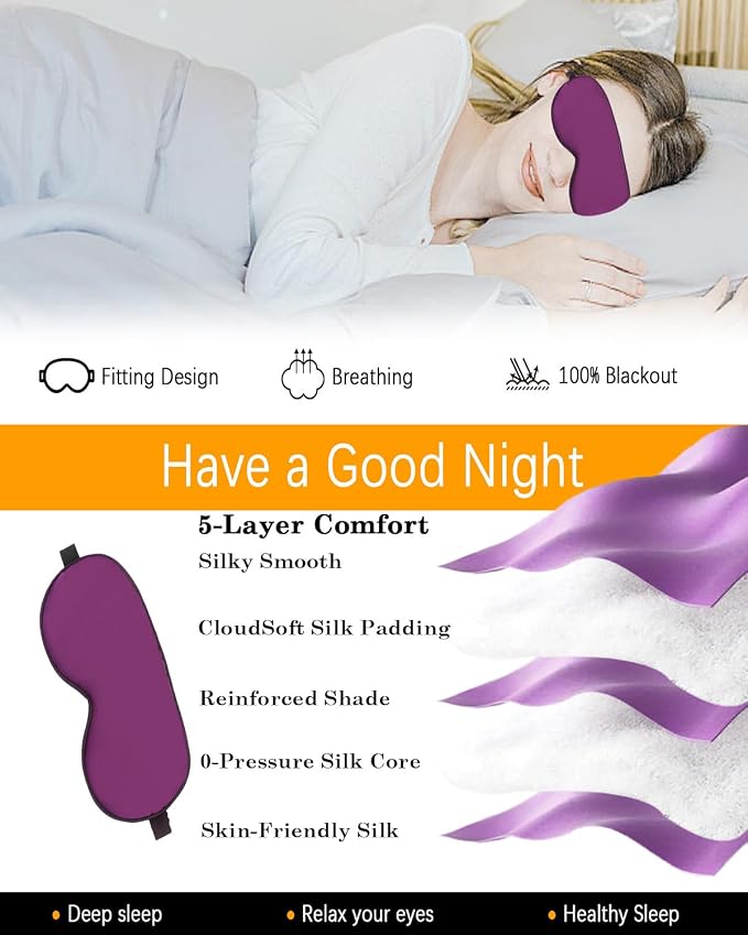 Silk Sleep Mask for Women Man, Thicken Eye Mask for Sleeping, Breathable Eye - Image 2