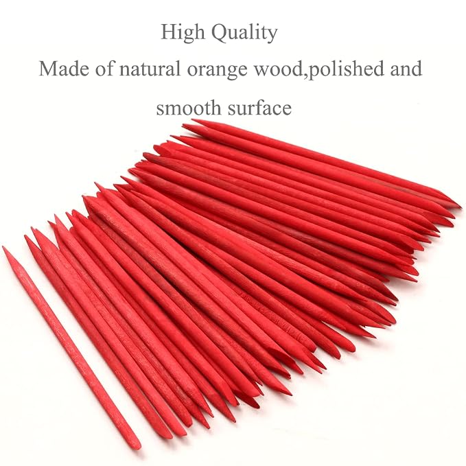 100 Pcs Orange Wood Nail Sticks Double Sided Multi Functional Cuticle Pusher - Image 3