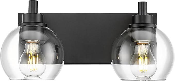 Bathroom Light Fixtures, 2 Light Matte Black Vanity Light, Modern Wall Sconces by Metwet