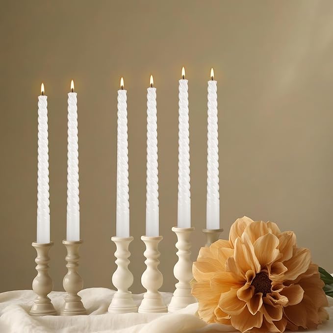 WPONSZU 10 Inch White Spiral Taper Candle Set of 12 Pack Unscented Dripless - Image 7
