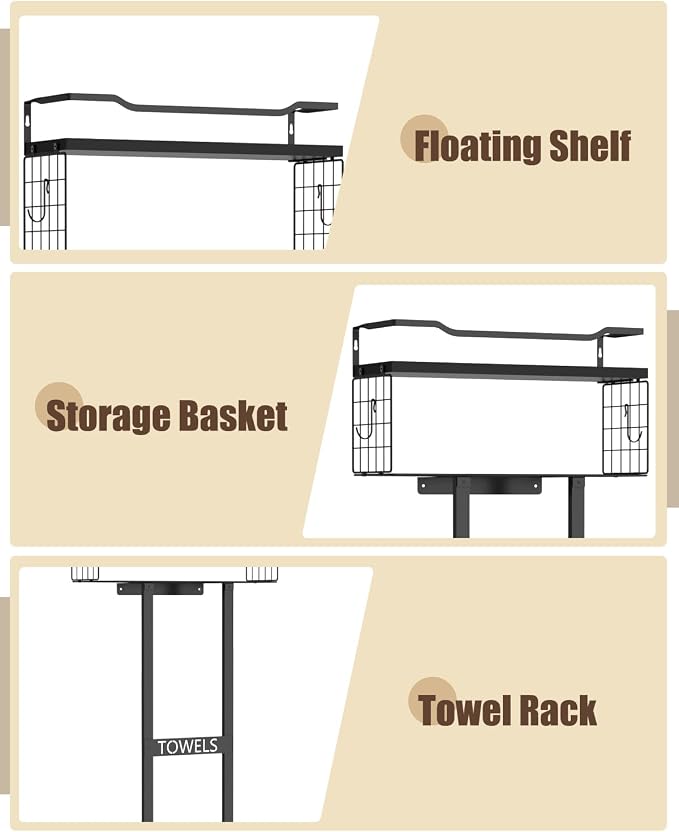 Aetyord Towel Racks for Bathroom 31inch Wall Mounted Towel Rack, Floating Shelf - Image 3