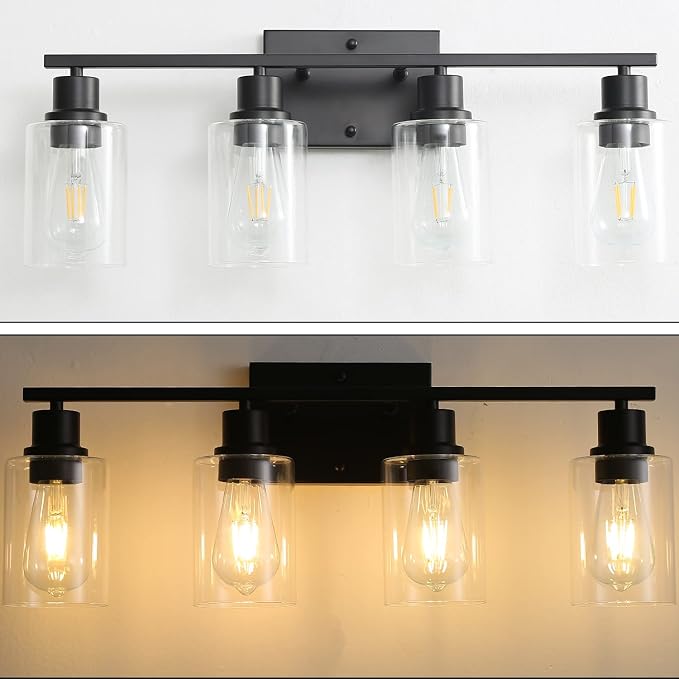 Bathroom Vanity Light Fixtures, 4-Light Matte Black Bathroom Lights, Wall - Image 4