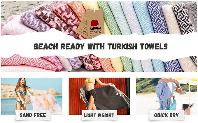 Bazaar Anatolia Turkish Beach Towel – 100% Cotton, Quick Dry, Lightweight and - Image 8