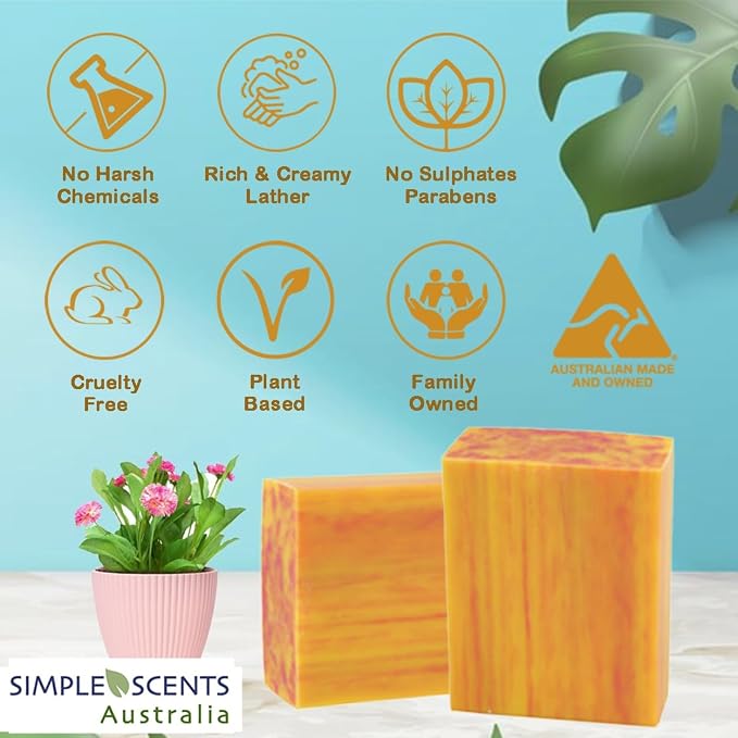 Simple Scents Australia Peach Scented Natural Soap Bars, 3.5oz Moisturizing - Image 3
