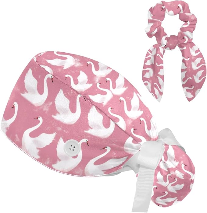 Scrub Cap with Hair Scrunchy, Ponytail Holder Surgical Cap by FVQL