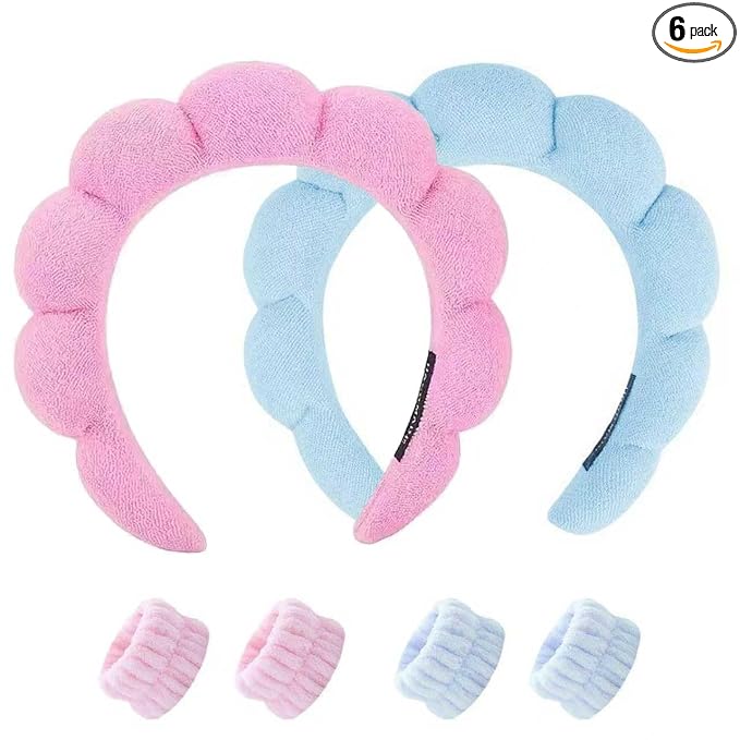 Spa Headband and Wristband Set for Women, Terry Cloth Sponge Headband for by HKOVNE