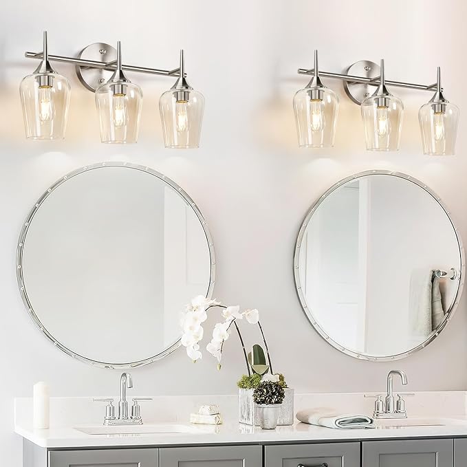 MOKATNG 3-Light Bathroom Light Fixtures, 19.5 in Brushed Nickle Vanity Lights - Image 5