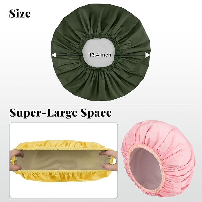 3Pcs Waterproof Shower Cap for Women Reusable, Bath Cap for Long Hair, - Image 4