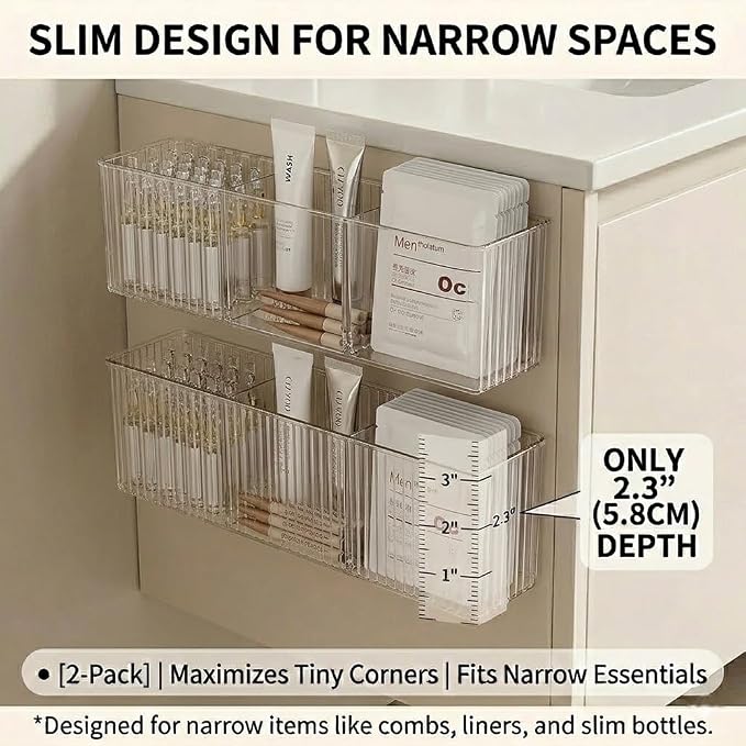 [2-Pack 14" Extra Long Slim Bathroom Organizer, 2.3" Deep Wall Mounted Shelves - Image 3