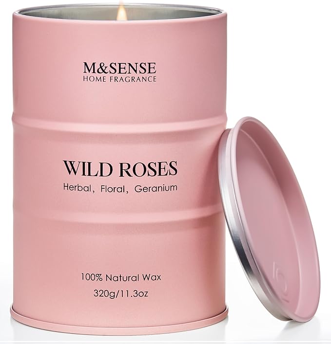 M&SENSE Wild Rose Natural Scented Candle, 70 Hours Long Lasting Soy Candles by MSENSE