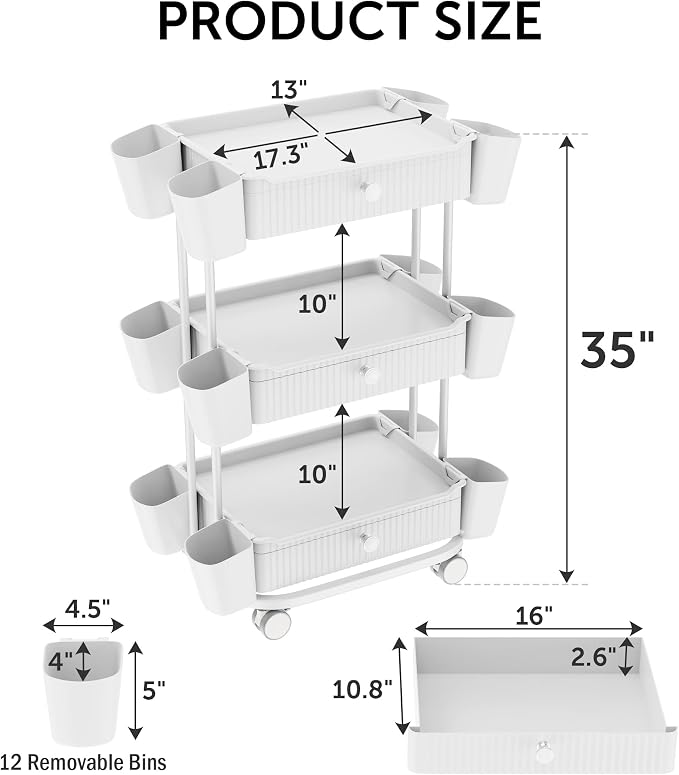 3 Tier Drawer Shelf Beauty Cart - Image 2