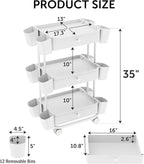 3 Tier Drawer Beauty Cart with 12 Movable Storage Organizer, Thickened ABS & - Image 2