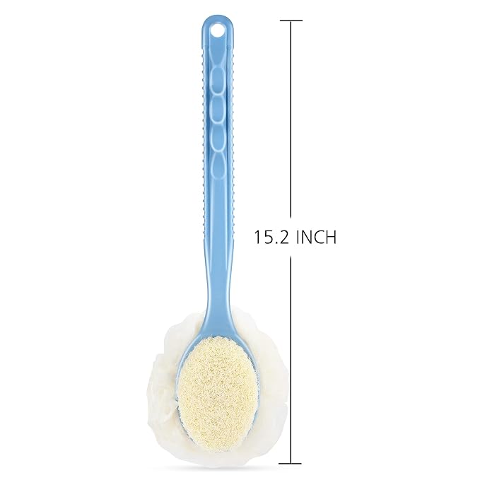 Shower Body Brush with Bristles and Loofah, Back Scrubber Bath Mesh Sponge with - Image 5