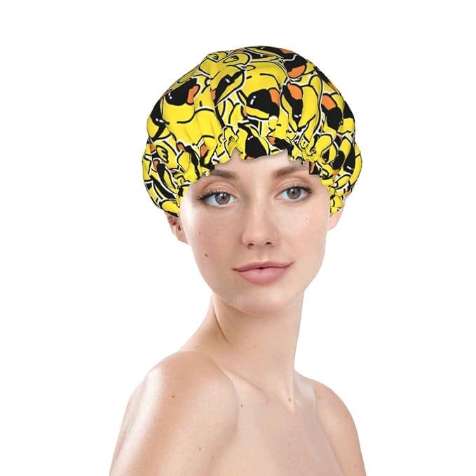 Cute Ducks Shower Cap For Women Reusable Waterproof Double Layers Bath Cap Hair - Image 2