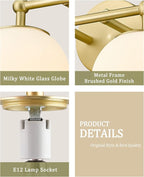 AKEZON Gold Bathroom Light Fixtures, 2-Light Vanity Lights Over Mirror Wall - Image 6