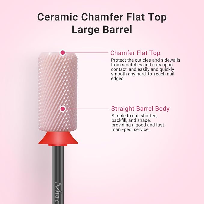 MelodySusie Ceramic Nail Drill Bits, 3/32'' Chamfer Flat Top Large Barrel Bits - Image 3