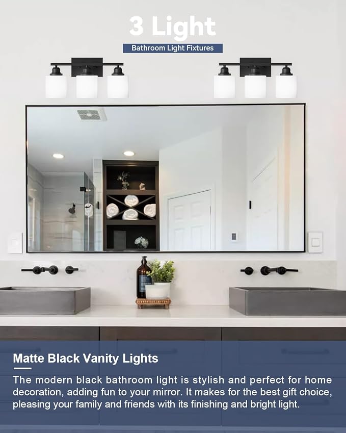 Sailstar 3-Light Bathroom Vanity Light, Anti-Rust Matte Black Bathroom Light - Image 2