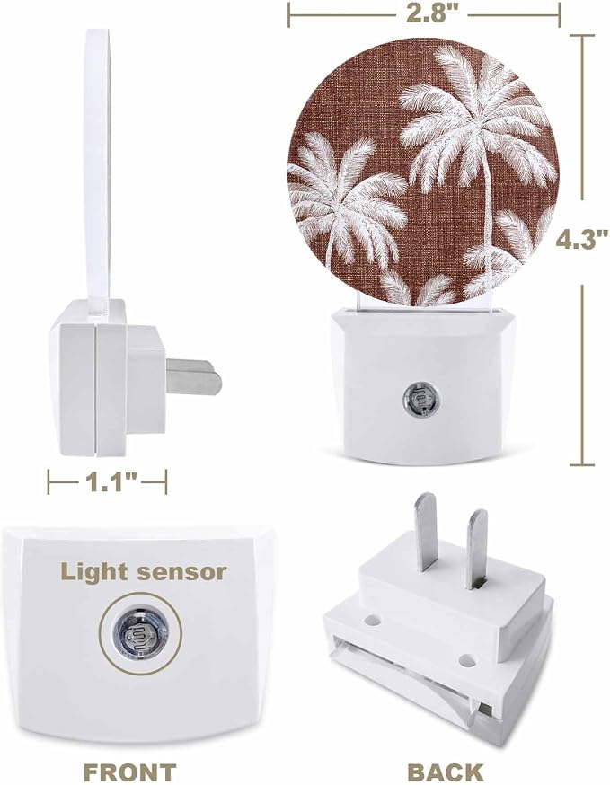 Night Lights Auto Sensor Tropical Palm Trees Night Light Brown Linen Coastal - Image 2