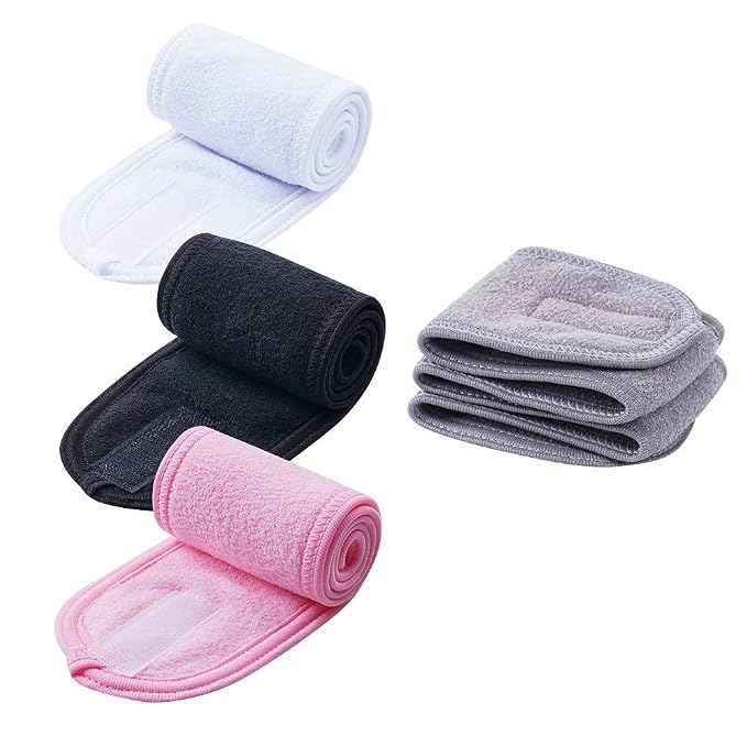 4 PCS Facial Spa Headbands， Makeup Shower Bath Wrap Sport Headband Terry Cloth by TDHDIKE