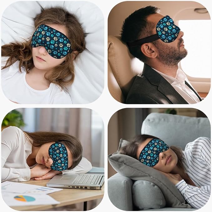 Dog Footprint Sleep Mask Eye Mask Dog Paws Cute Footstep Animal Blue Green - Image 5