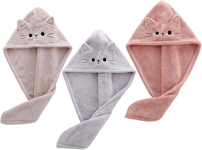 ARTIBETTER 3Pcs Cute Cat Hair Wrap Towels by ARTIBETTER