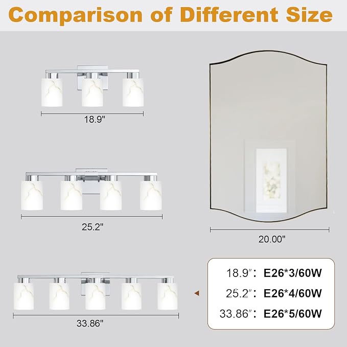 5-Light Bathroom Light Fixtures, Modern Vanity Lights, Chrome Metal Wall Lamp - Image 5
