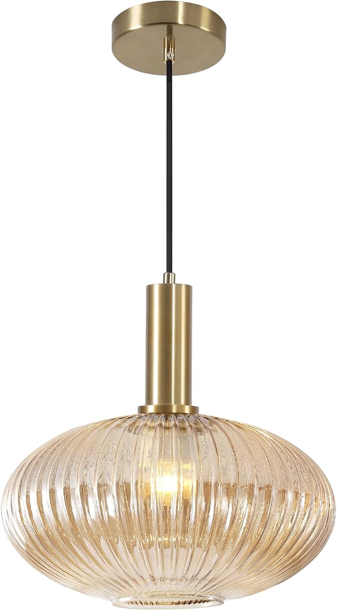 KCO Lighting Vintage Gold Pendant Light Fixture Amber Glass Pendant Light Mid by KCOLighting