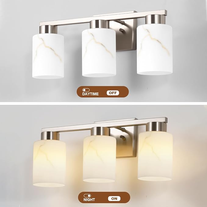 3-Light Bathroom Light Fixtures, Modern Vanity Lights, Brushed Nickel Metal - Image 4