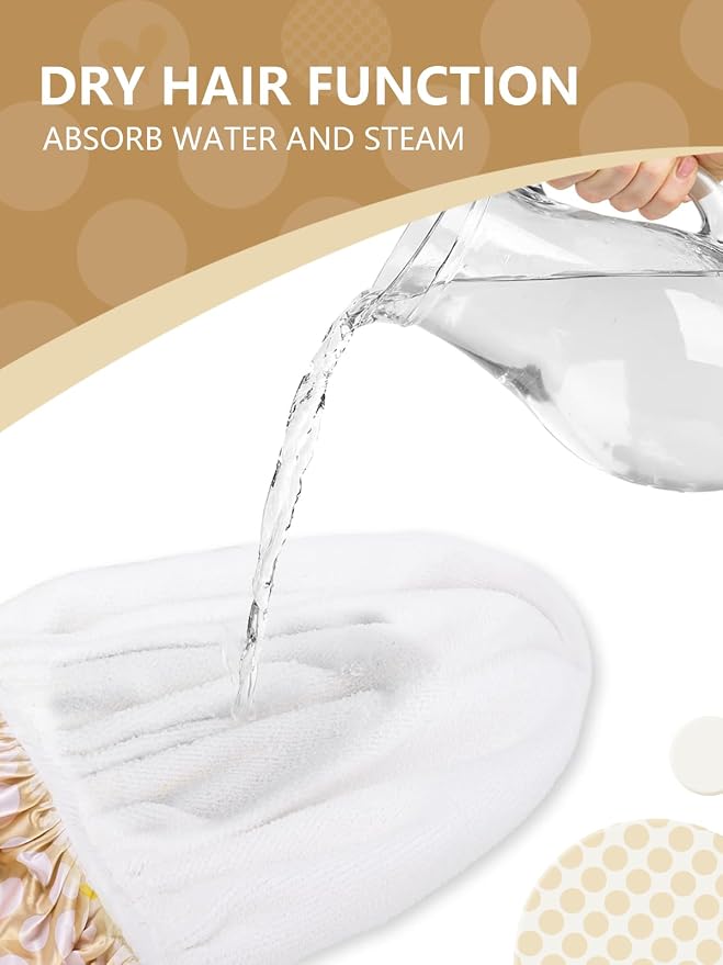 Years calm Terry Lined Shower Cap, Triple Layer Heart Motifs, Waterproof - Image 5