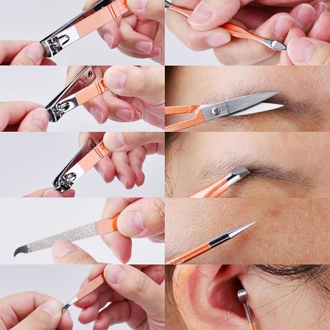 HANTEKAS Manicure Set 10 in 1 Stainless Steel, Nail Clippers Scissors Pedicure - Image 3