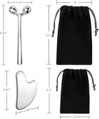 kullder Gua Sha Facial Tools & Face Roller Set 2pcs: Stainless Steel Lymphatic - Image 2