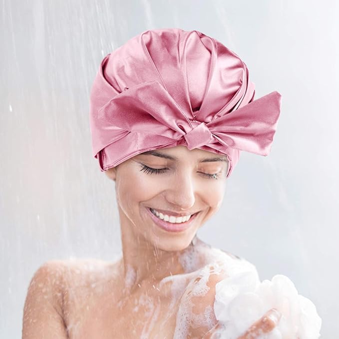 Large Shower Cap for Women Reusable Waterproof Adjustable Shower Caps - Image 5