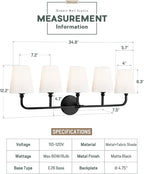 Bathroom Light Fixtures, 5 Light Matte Black Vanity Lights - Image 2