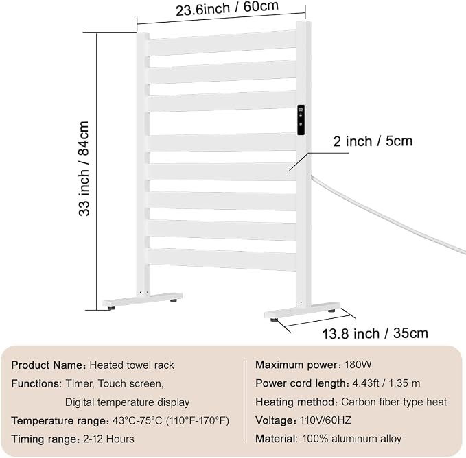 Verida Towel Warmer for Bathroom, Heated Towel Rack, Upgraded Extra-Wide - Image 4