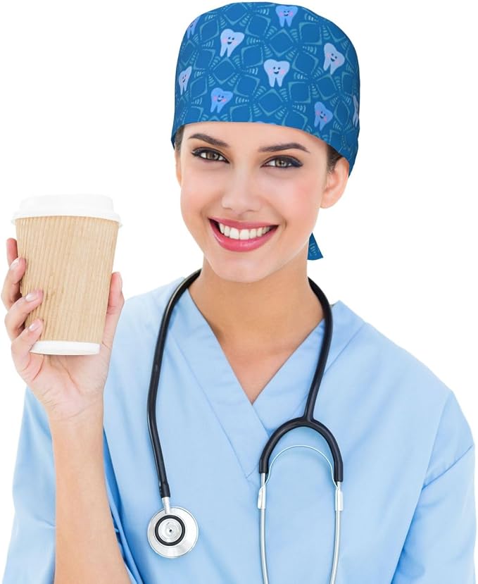 Working Cap Scrub Caps with Sweatband Adjustable Tie Back Hat Nurse Surgical - Image 5